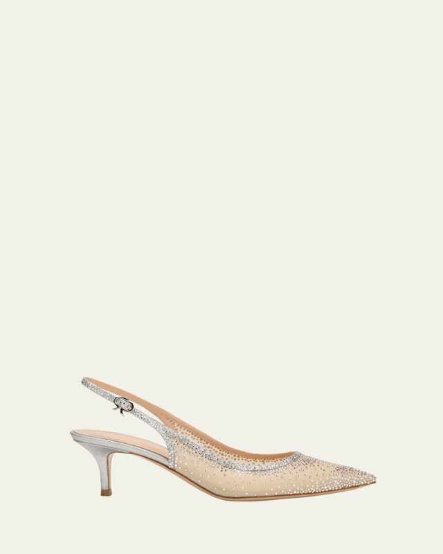 Strass Organza Kitten-Heel Slingback Pumps